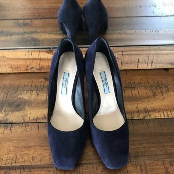 PRADA CALZATURE DONNA BLUE SUEDE PUMPS 35.5 - Picture 7 of 10